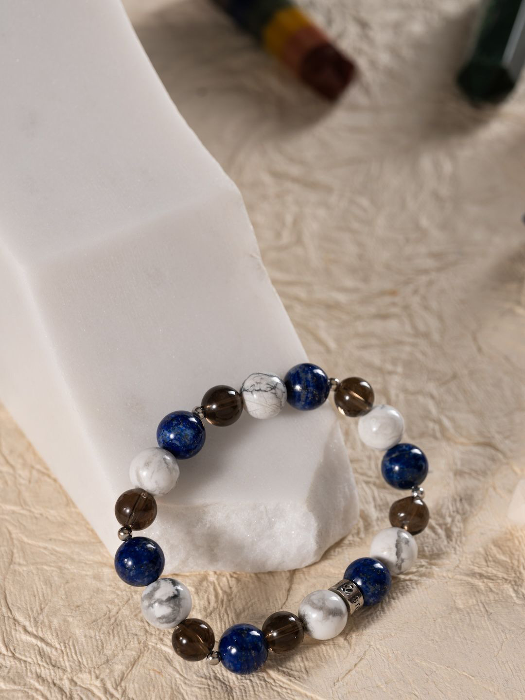 Stone Story By Shruti Unisex Rhodium-Plated Sterling Silver Lapis Lazuli Beaded Bracelet