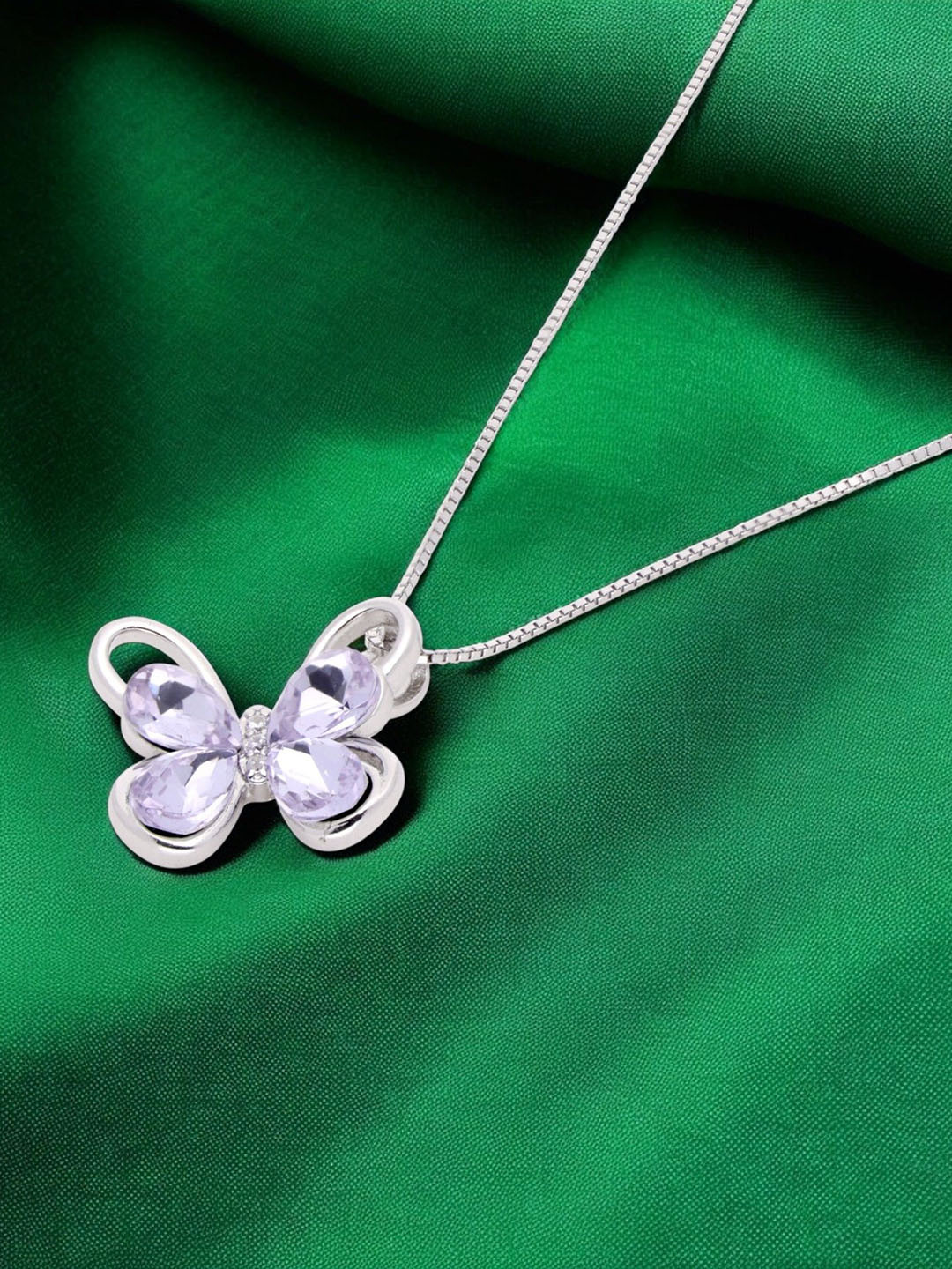 Crash.Club By CKC Silver-Plated Cubic Zirconia Studded Floral Shaped Pendant With Chain