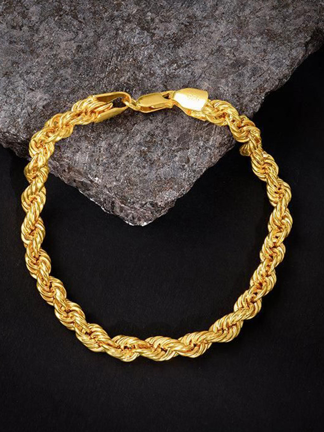 GIVA Men 925 Silver Gold-Plated Rope Link Bracelet