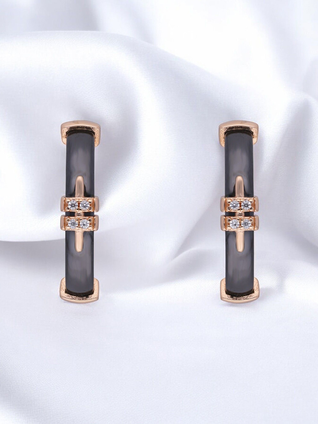 Crash.Club By CKC Rose Gold -Plated Zircon Studded Semi Circular Shaped Half Hoop Earrings