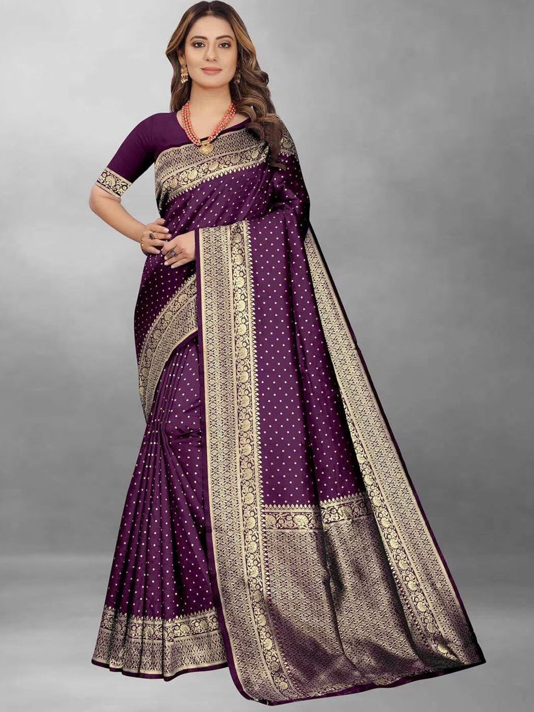 NS WORLD Polka Dots Printed Woven Design Saree With Blouse