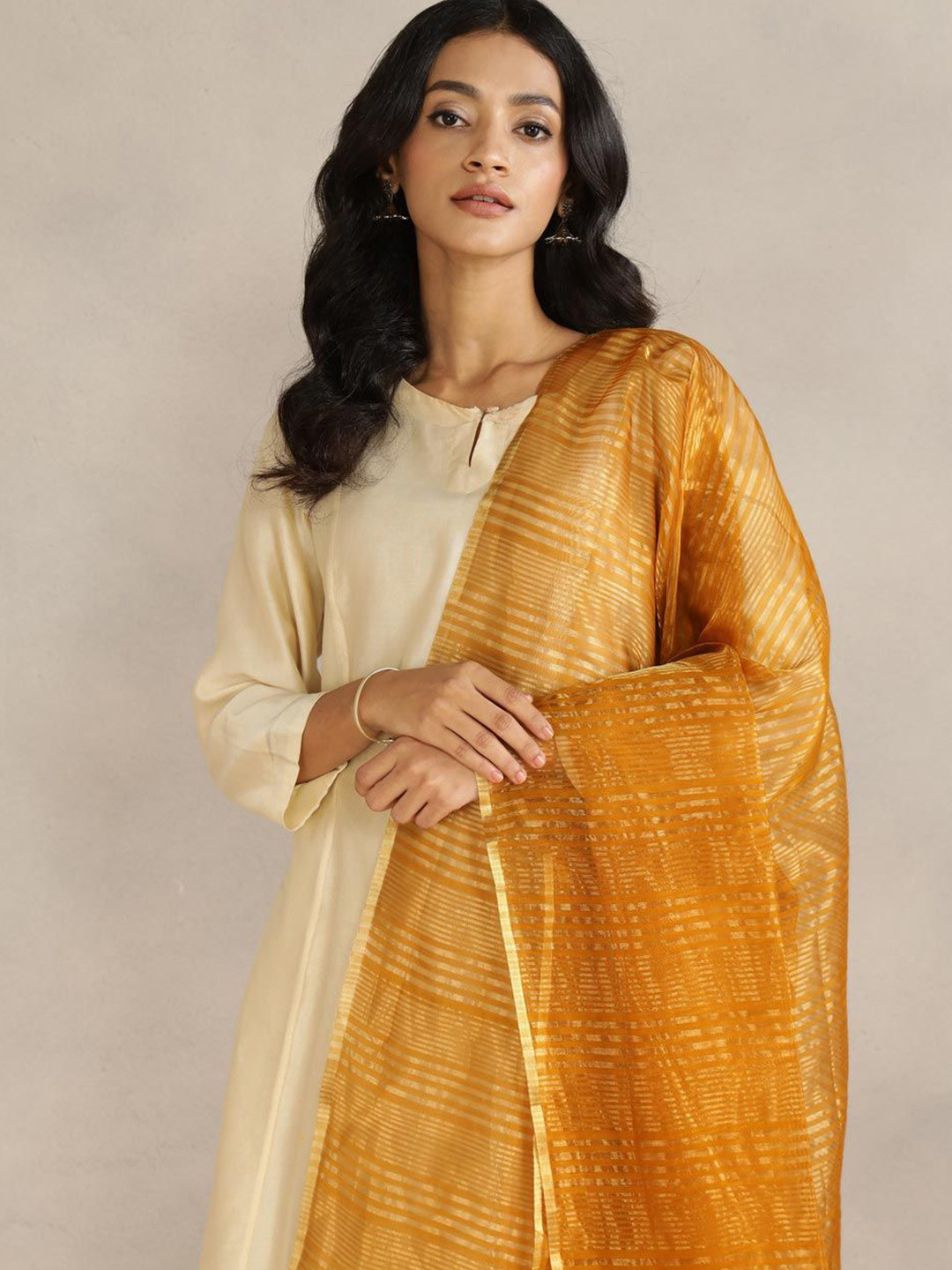 Fabindia Striped Cotton Silk Dupatta