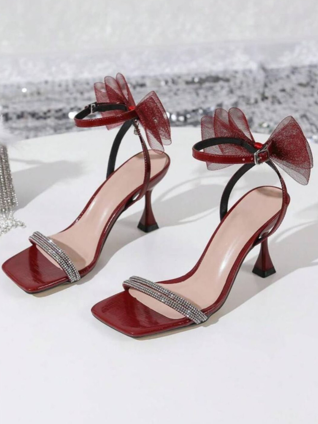 KLEXIO Women Stiletto Heel Sandals with Bows
