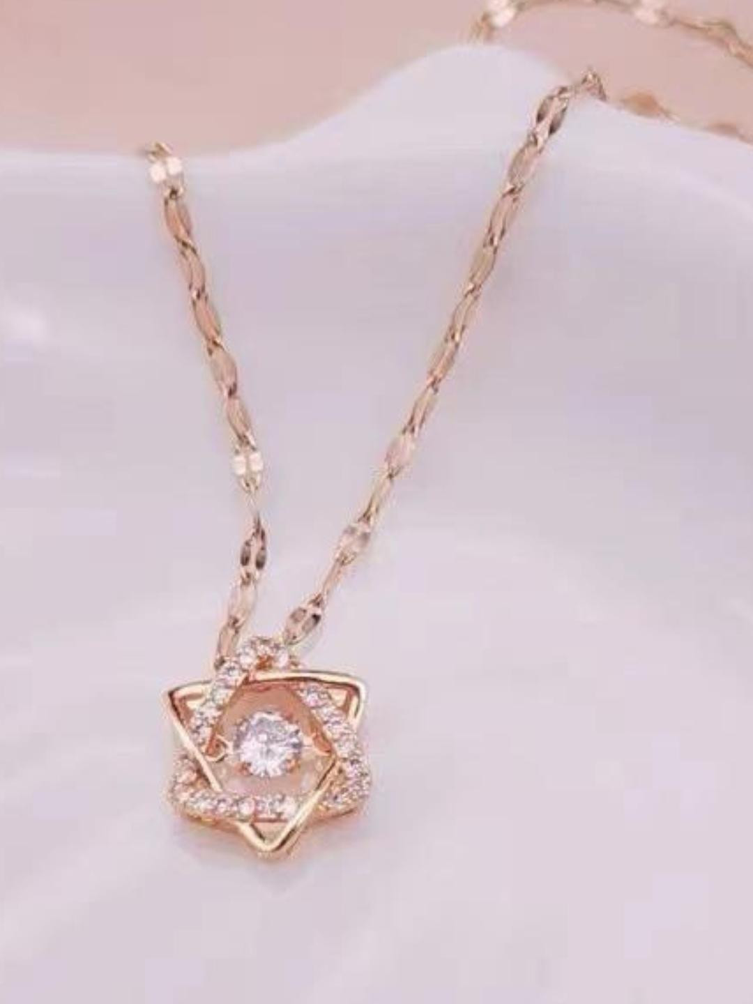 Felicia Women Rose Gold-Toned Stainless Steel Dancing Star Chain Necklace