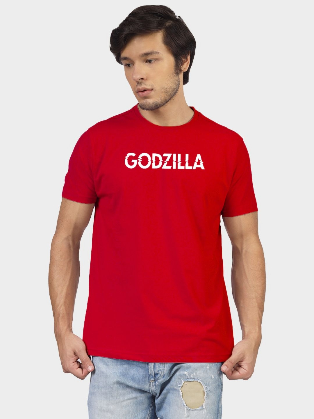 Greylongg Men Godzilla Typography Printed Round Neck Cotton T-shirt
