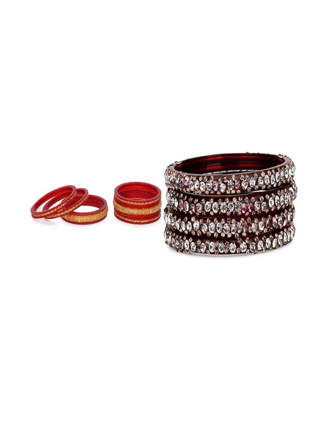 1ST TIME  Women Set Of 2  Gold & Maroon Stone-Studded & Beaded Bangles