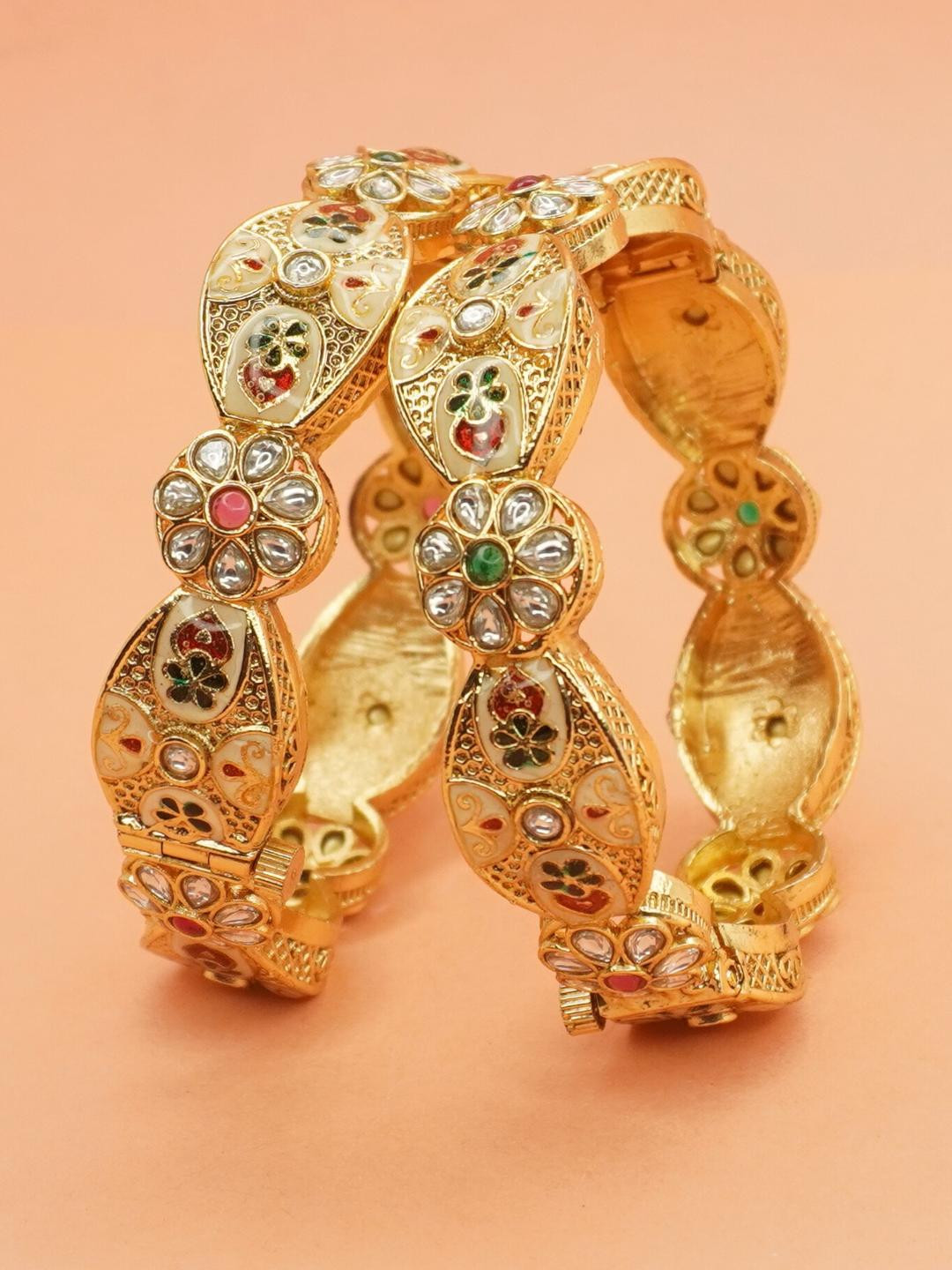 Panini jewels Set Of 2 Gold-Plated Copper Crystals Jadau Bangles