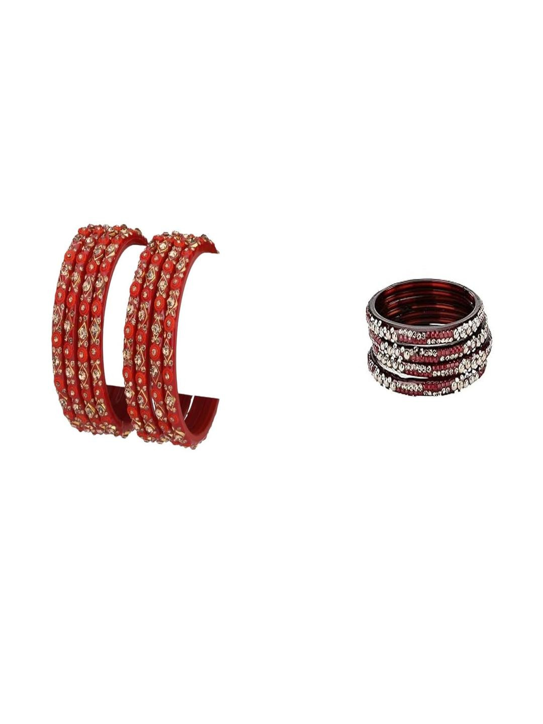 1ST TIME Women Pack Of 12 Artificial Stones & Beads Hand Decorated Glass Bangles
