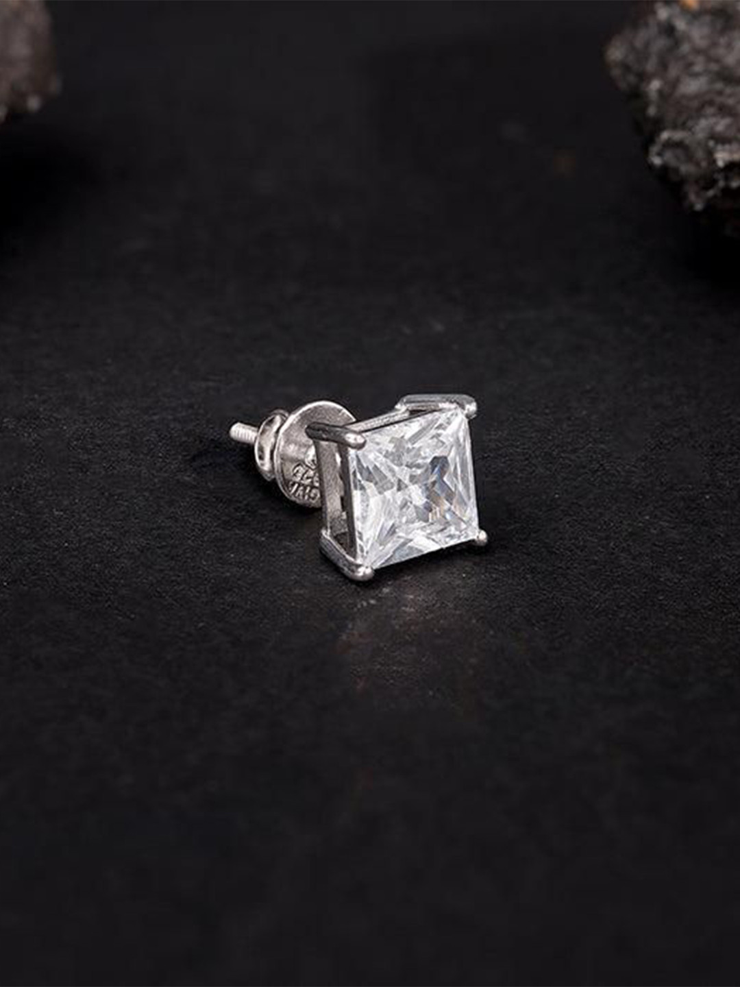 GIVA Men 925 Silver Rhodium-Plated Square Shaped Zirconia Studded Studs Earrings