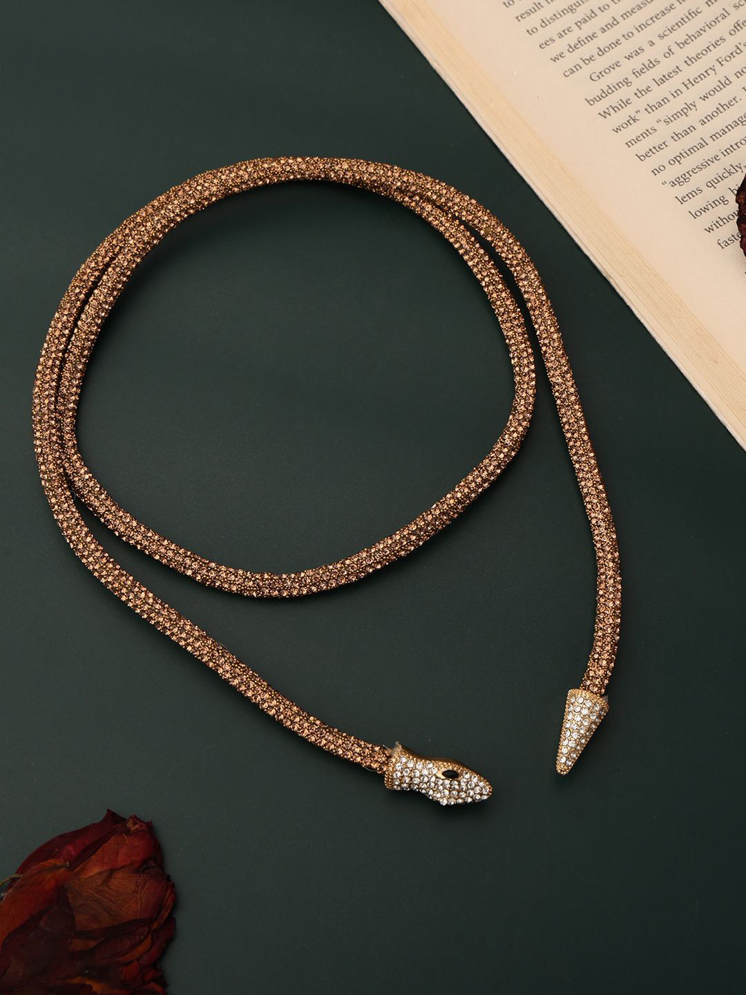PATOLA BY VJ Stainless Steel Gold Plated Stones Studded Stainless Steel Snake Necklace