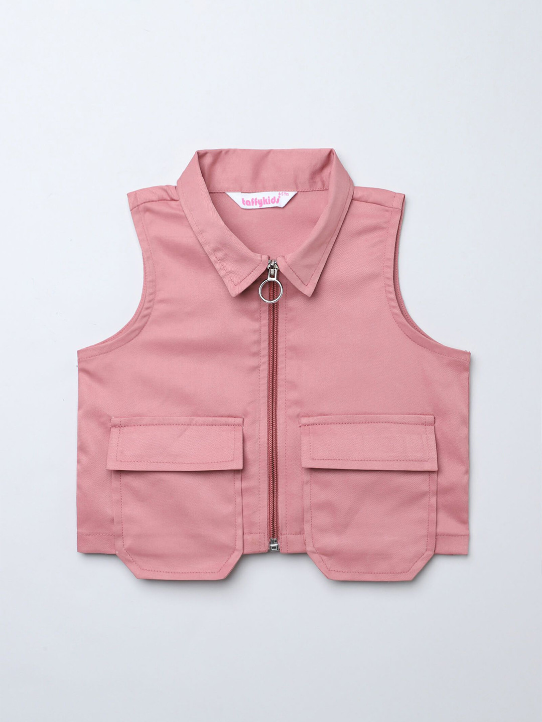 taffykids Girls Sleeveless Pocket Details Zip up Shirt Style Crop Top
