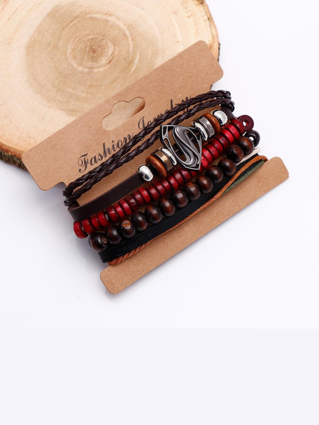 Archies Set Of 4 Unisex Leather Bracelet