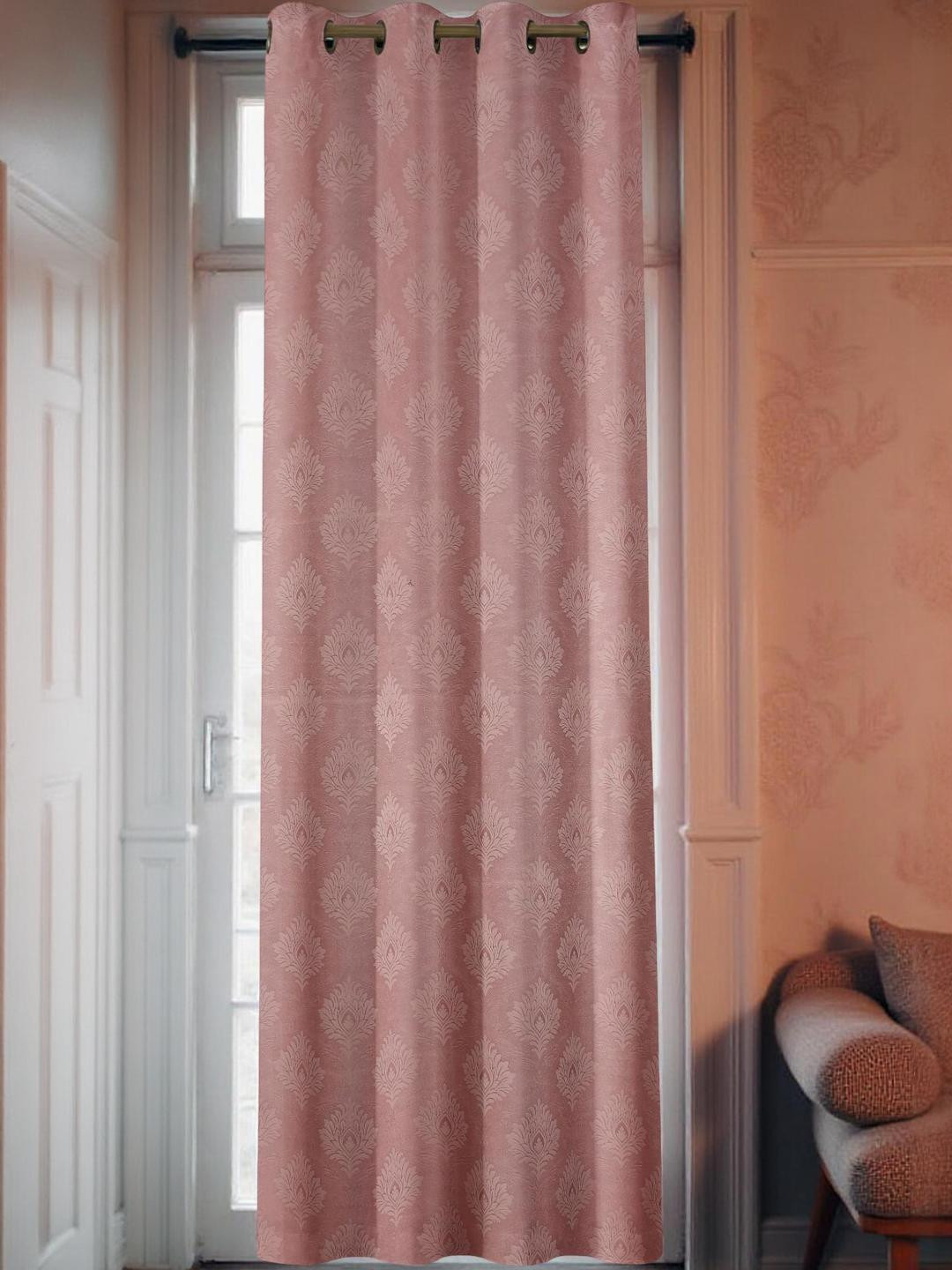 IVAZA Peach Set of 1 Floral Room Darkening Ripple Fold Door Curtain