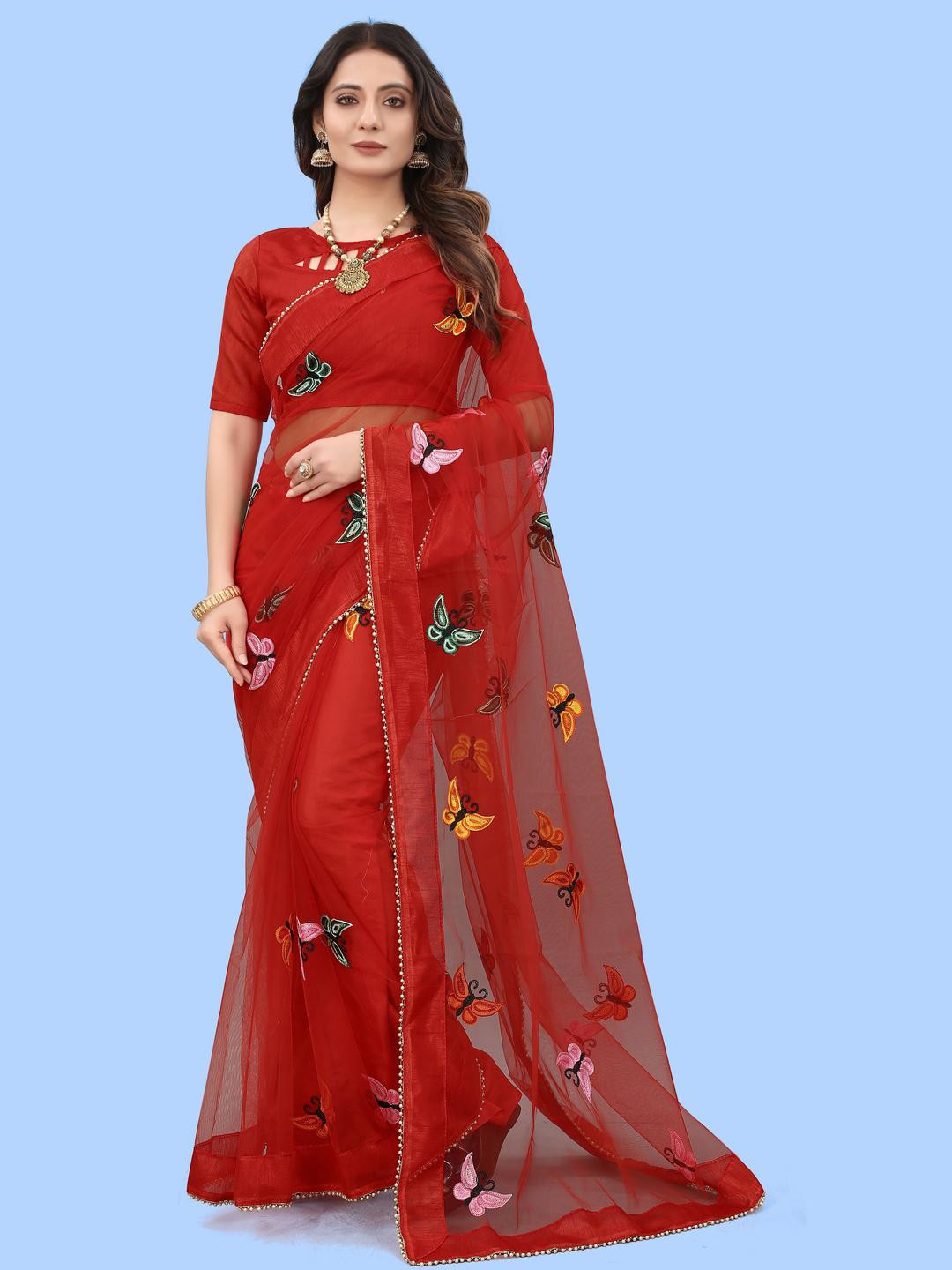 SHELDROM MART Embellished Net Saree