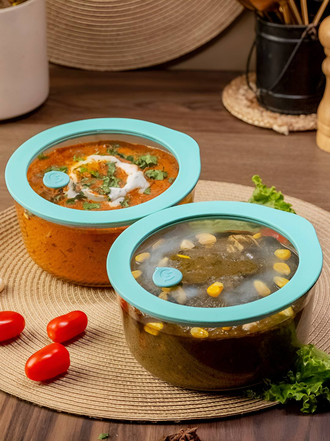 Glasafe Borosilicate Glass Green Bowl With Lid For Serving & Mixing Green 950 ml