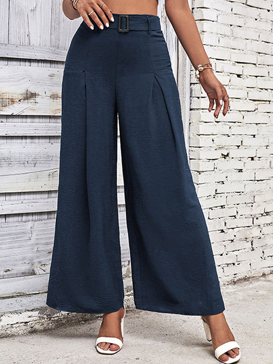Navy Blue High-Rise Wide Leg Trousers