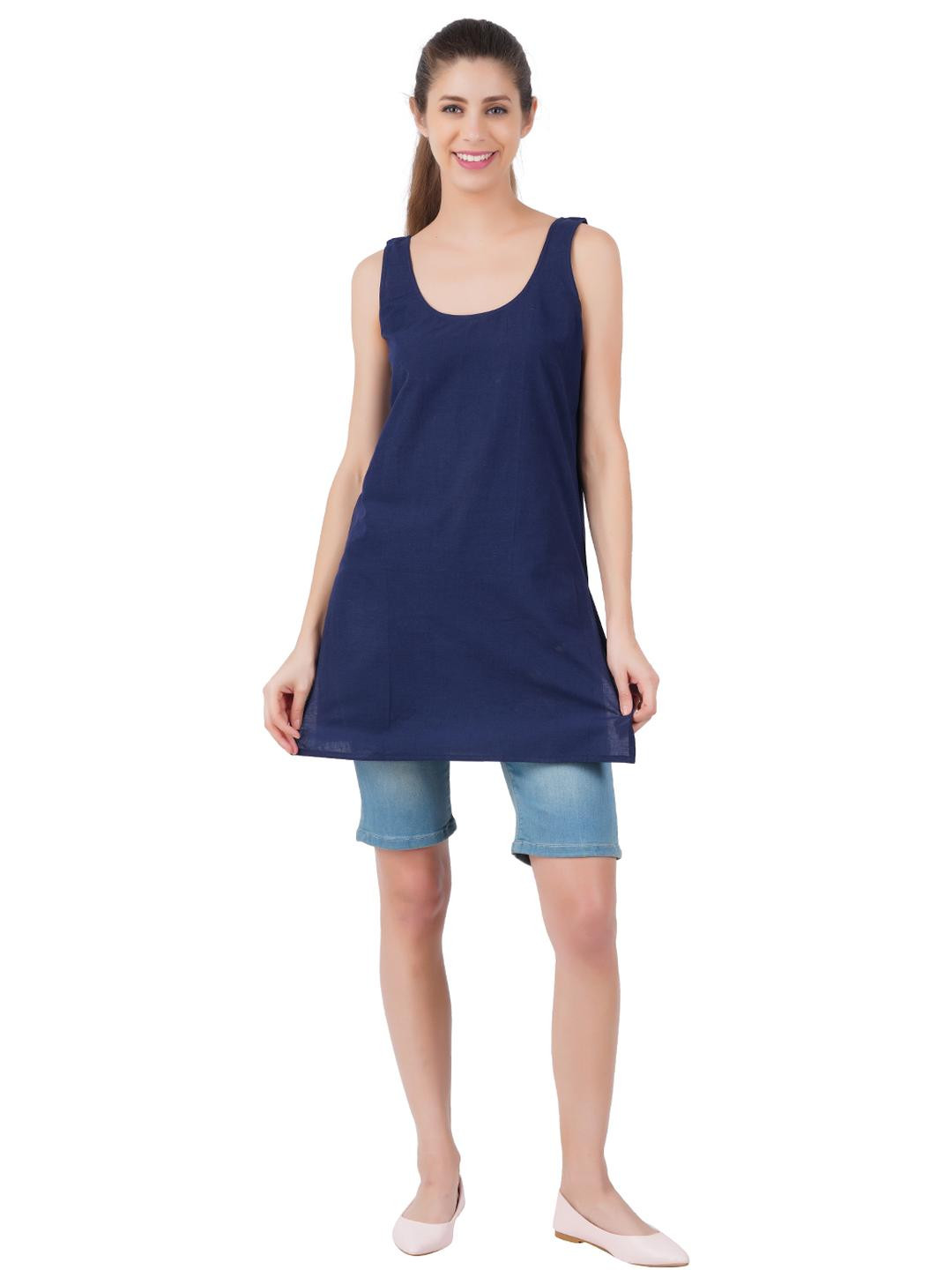 Happy Bunny Pack of 2 White & Blue Women Cotton Thigh Length Inner Slip