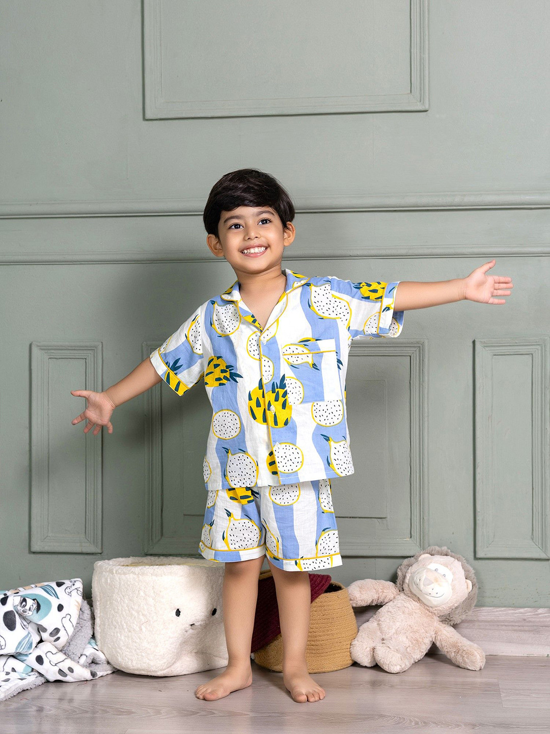 MABISH by Sonal Jain Kids Printed Pure Cotton Shorts and Shirt Night suit