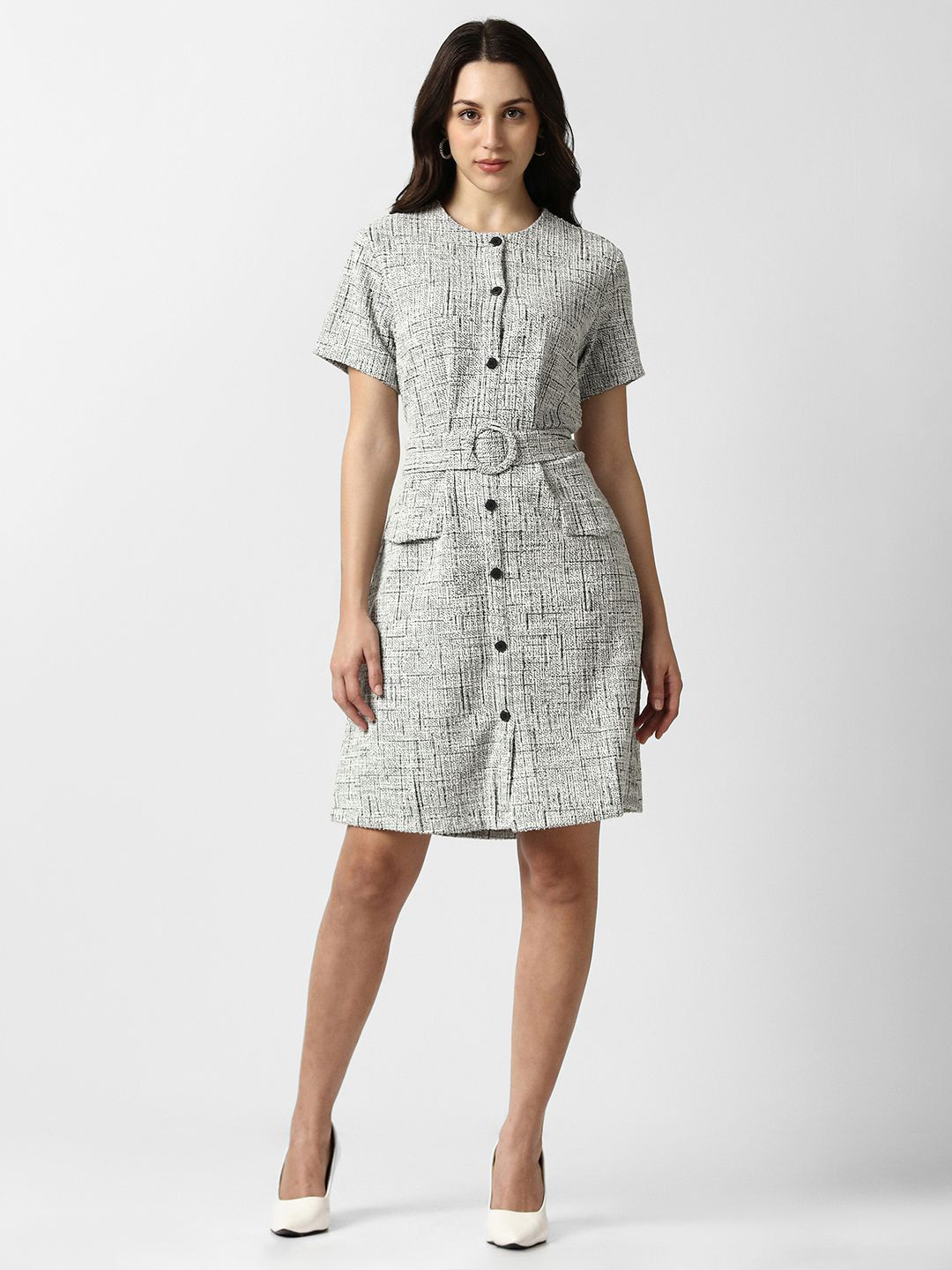 Van Heusen Woman Self Design Round Neck Formal Shirt Dress