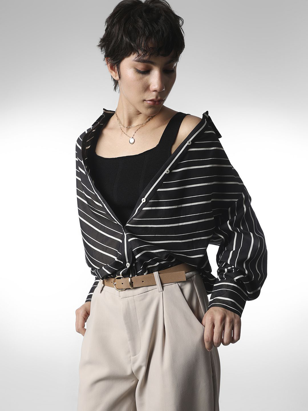 ONLY Women Candy Striped Spread Collar Casual Shirt
