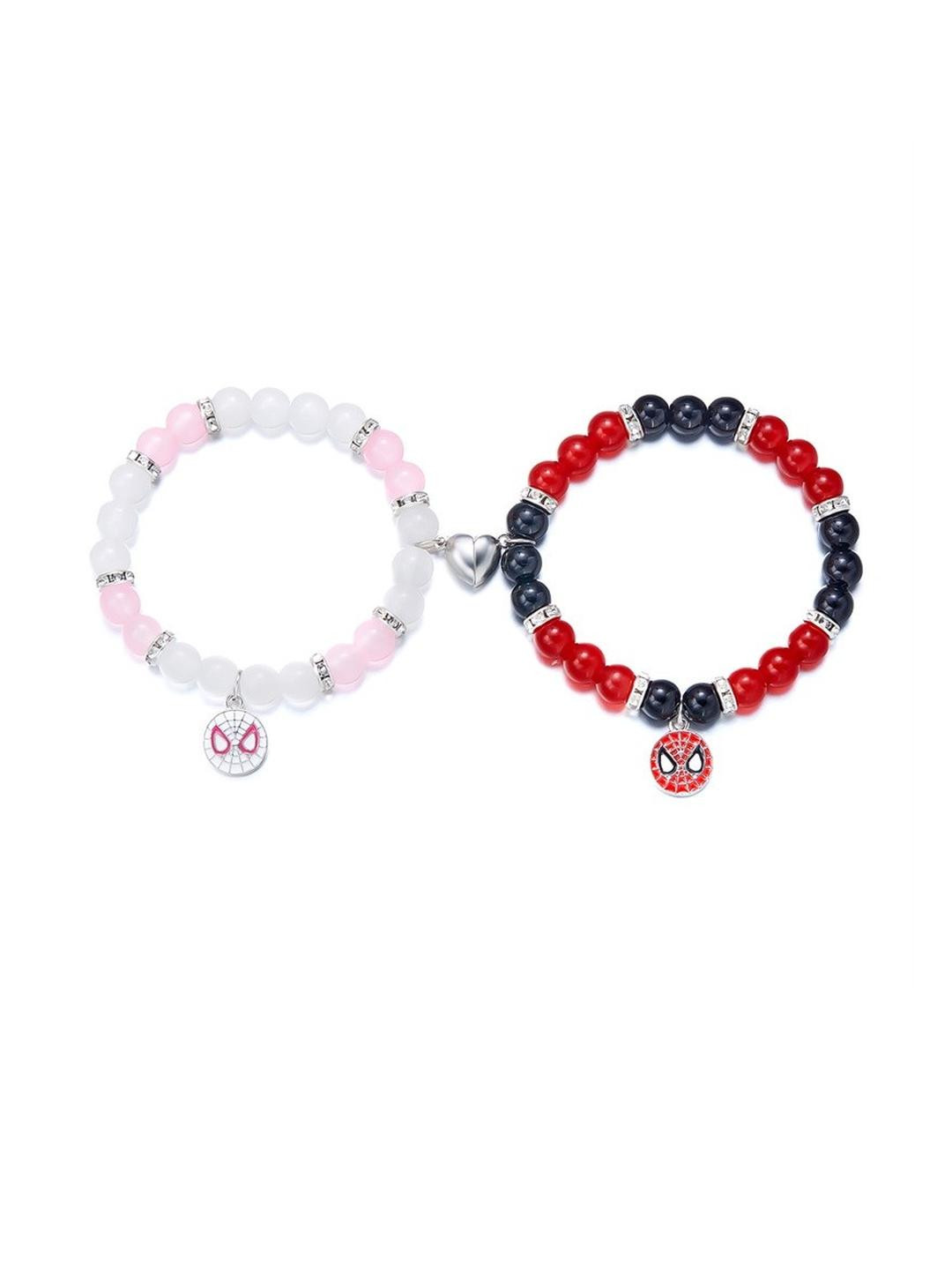 ARISTAL Jewellery Unisex Pack Of 2 Pink & Red Alloy Elasticated Spiderman Charm Bracelets