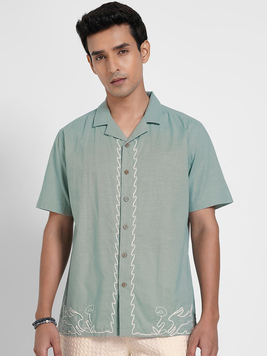 7 Alt by Pantaloons Abstract Self Design Spread Collar Relaxed Fit Cotton Shirt