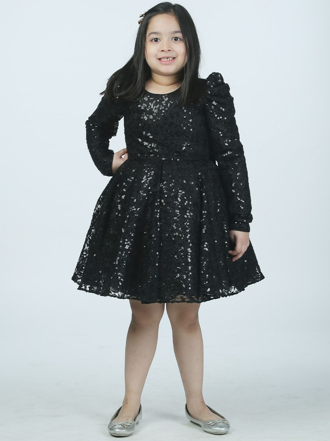 Alyaansh Couture Girls Embellished Net Fit & Flare Dress