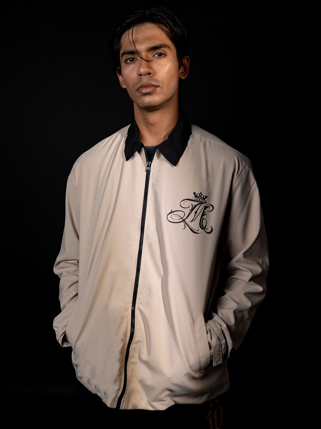 Shop Football Madrid Windbreaker Solid Spread Collar Bomber Jacket