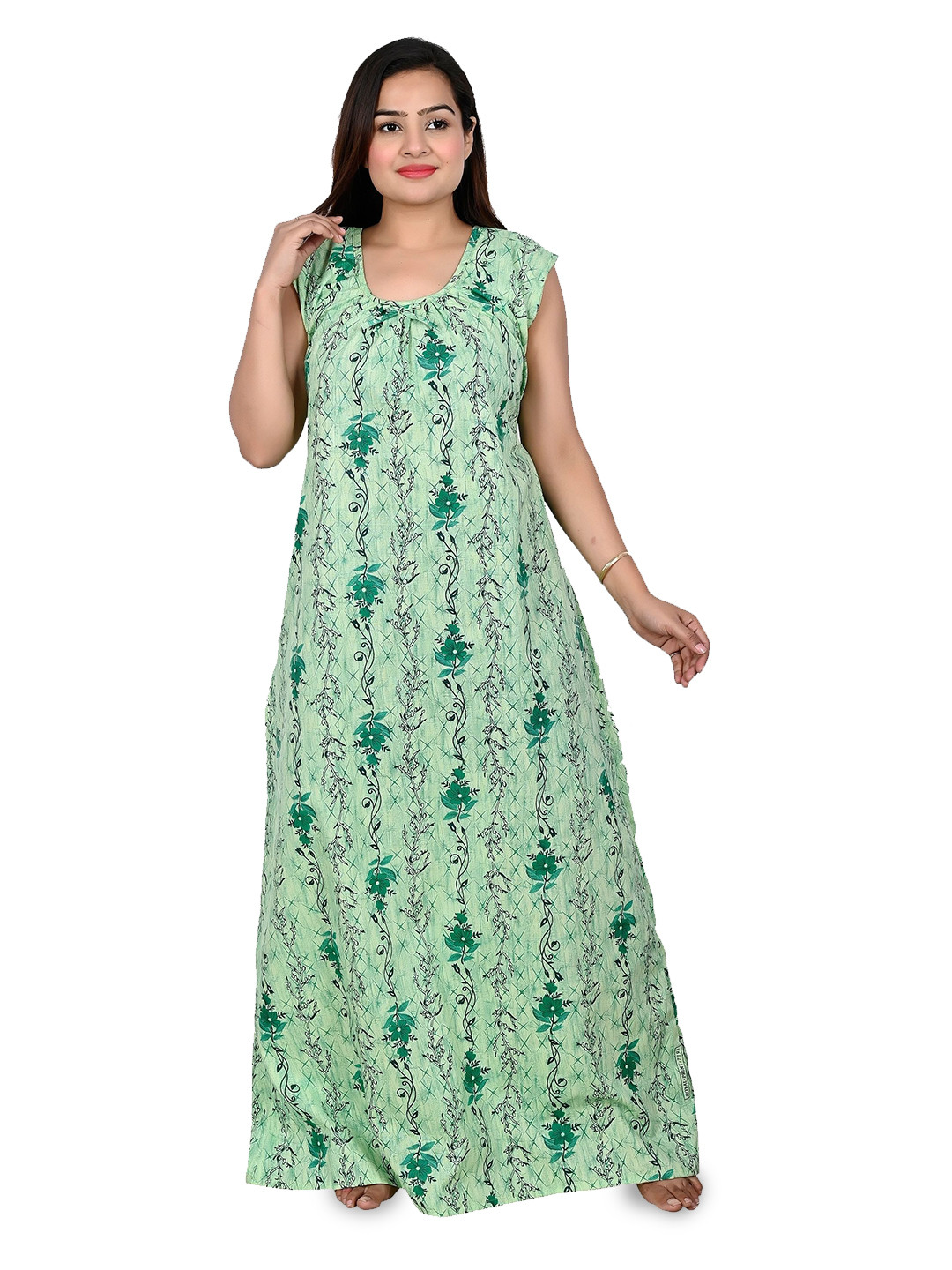 ANKONA Women Pure Cotton Sleeveless Maxi Nightdress