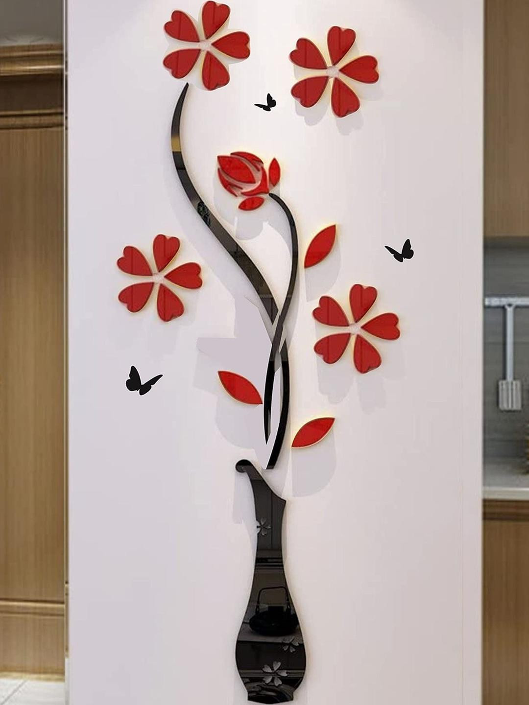 GloShvi Red & White 3D Acrylic Floral Wall Decor