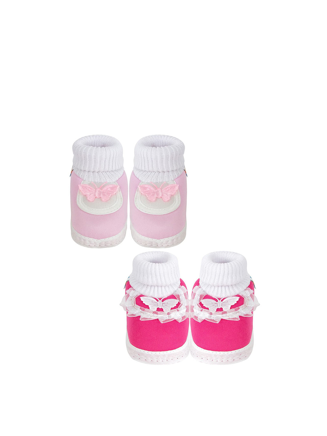 NESKA MODA Girls Set Of 2 Pink and Magenta Cotton Booties