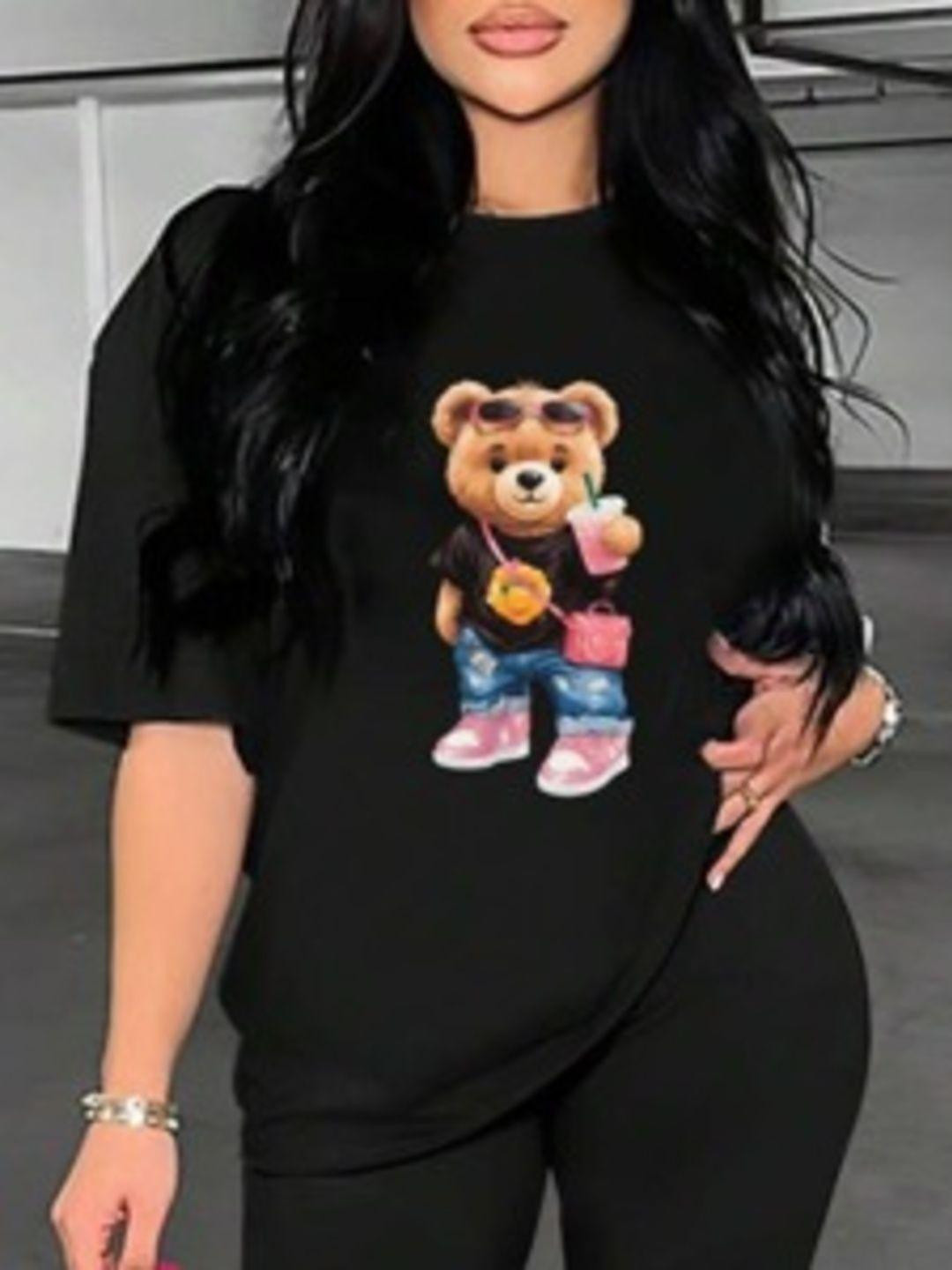 ELBATROSS Women Graphic Printed Round Neck Drop Shoulder Sleeves  -shirt