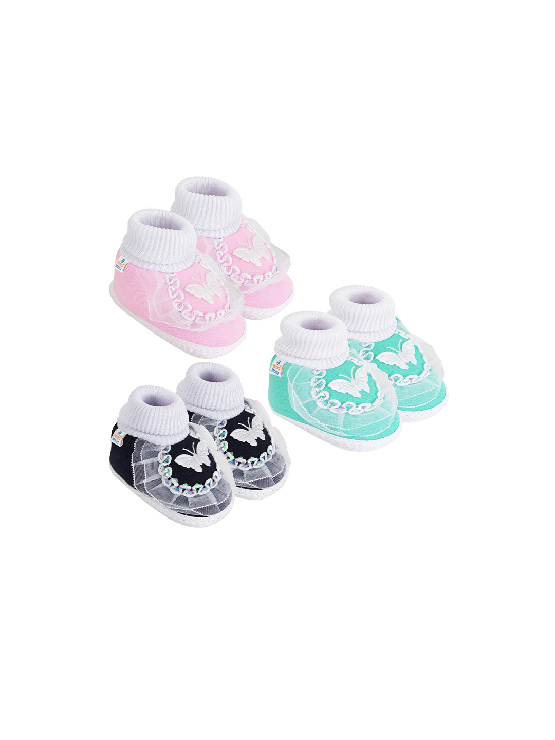 NESKA MODA Girls Set of 3 Cotton Butterfly Booties