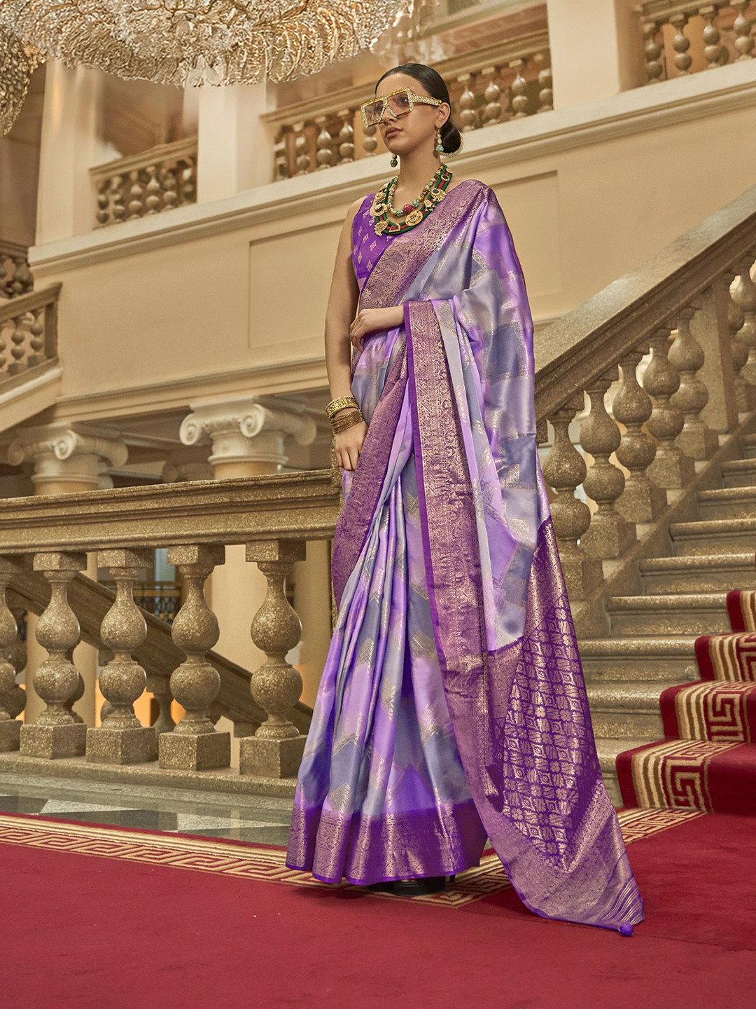 elora Ethnic Motifs Printed Block Print Saree With Woven Design Border