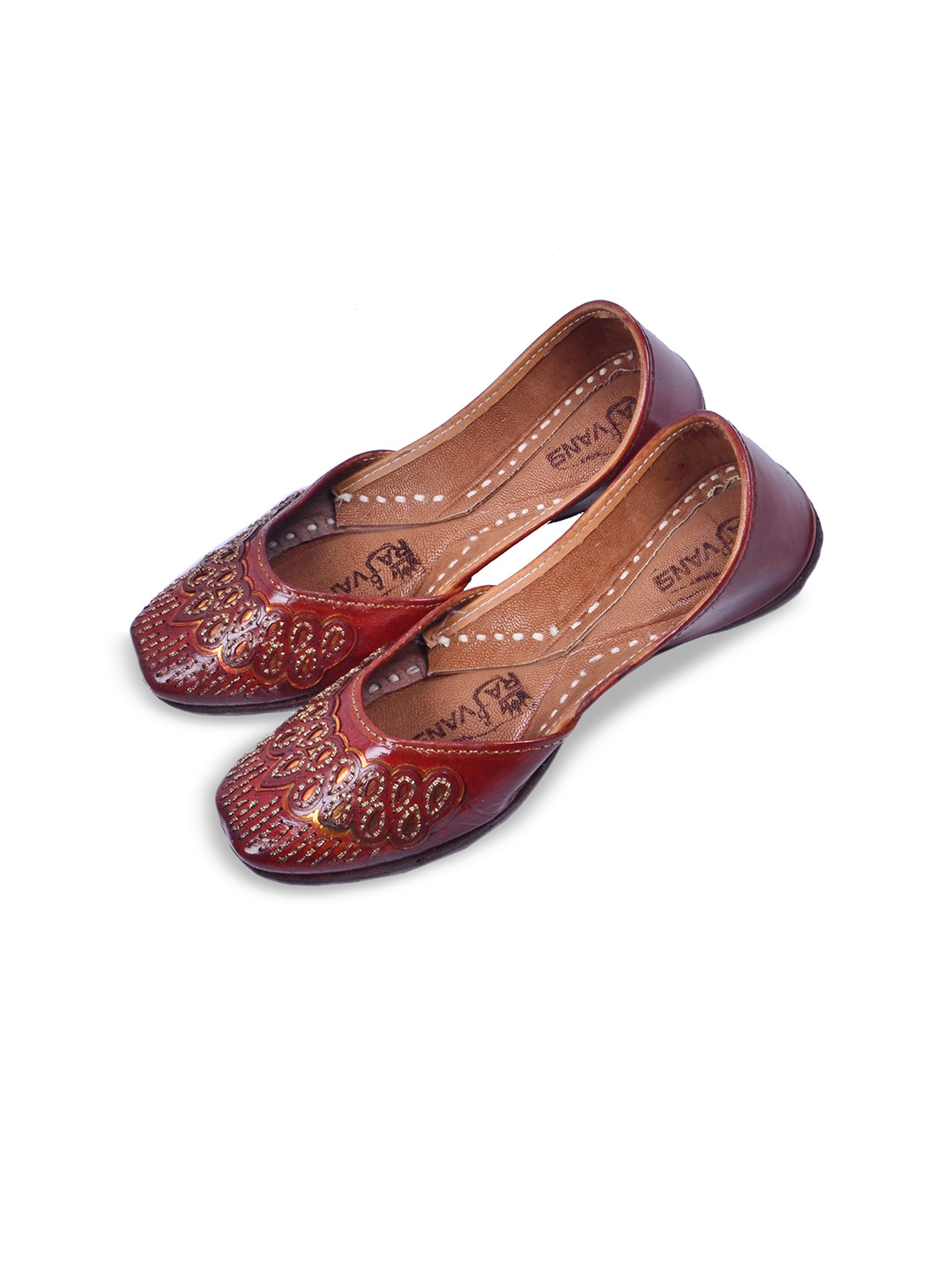 Rajvans Women Printed Leather Mojaris