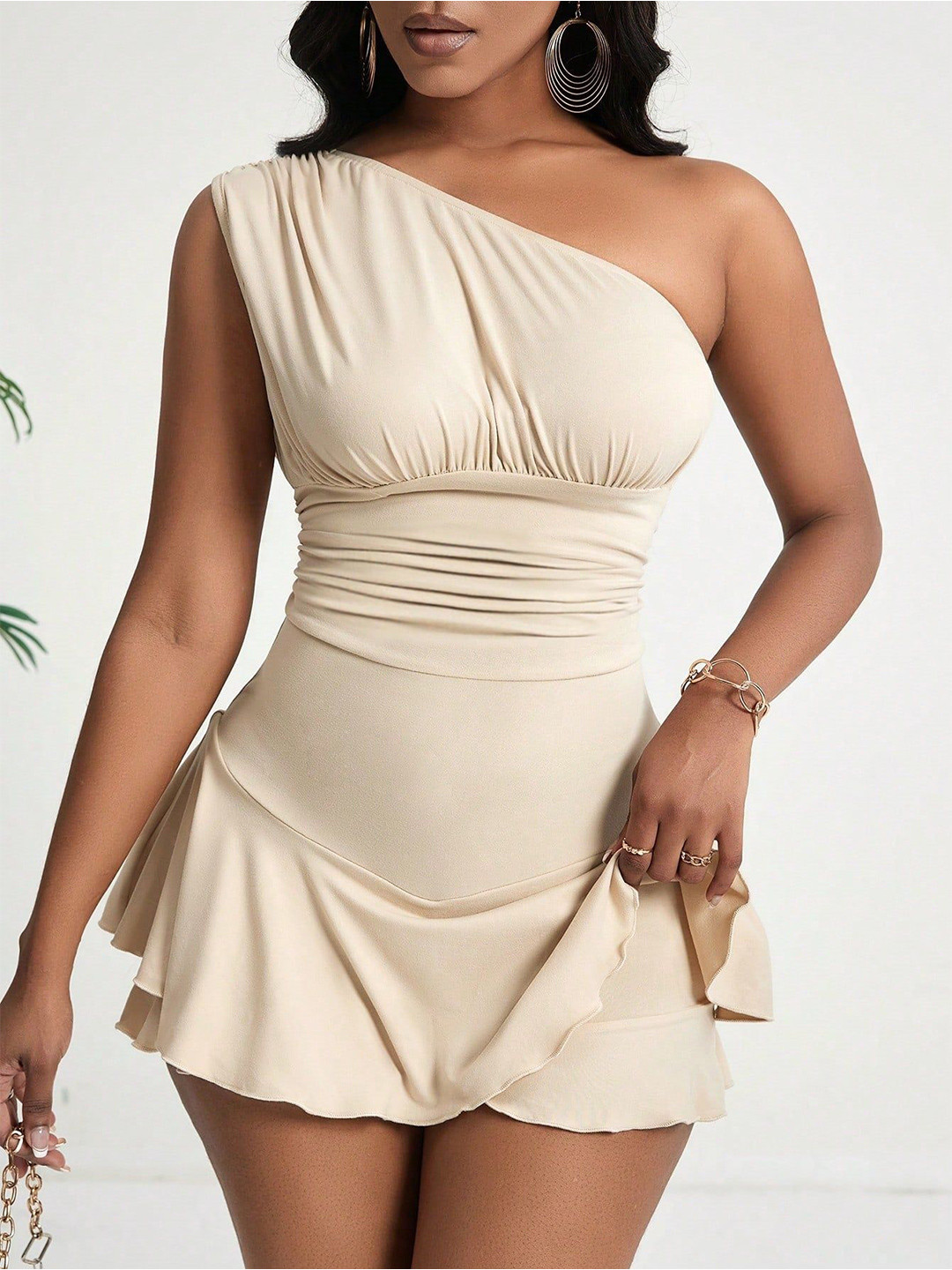 Outzidr Women One Shoulder Bodycon Mini Dress