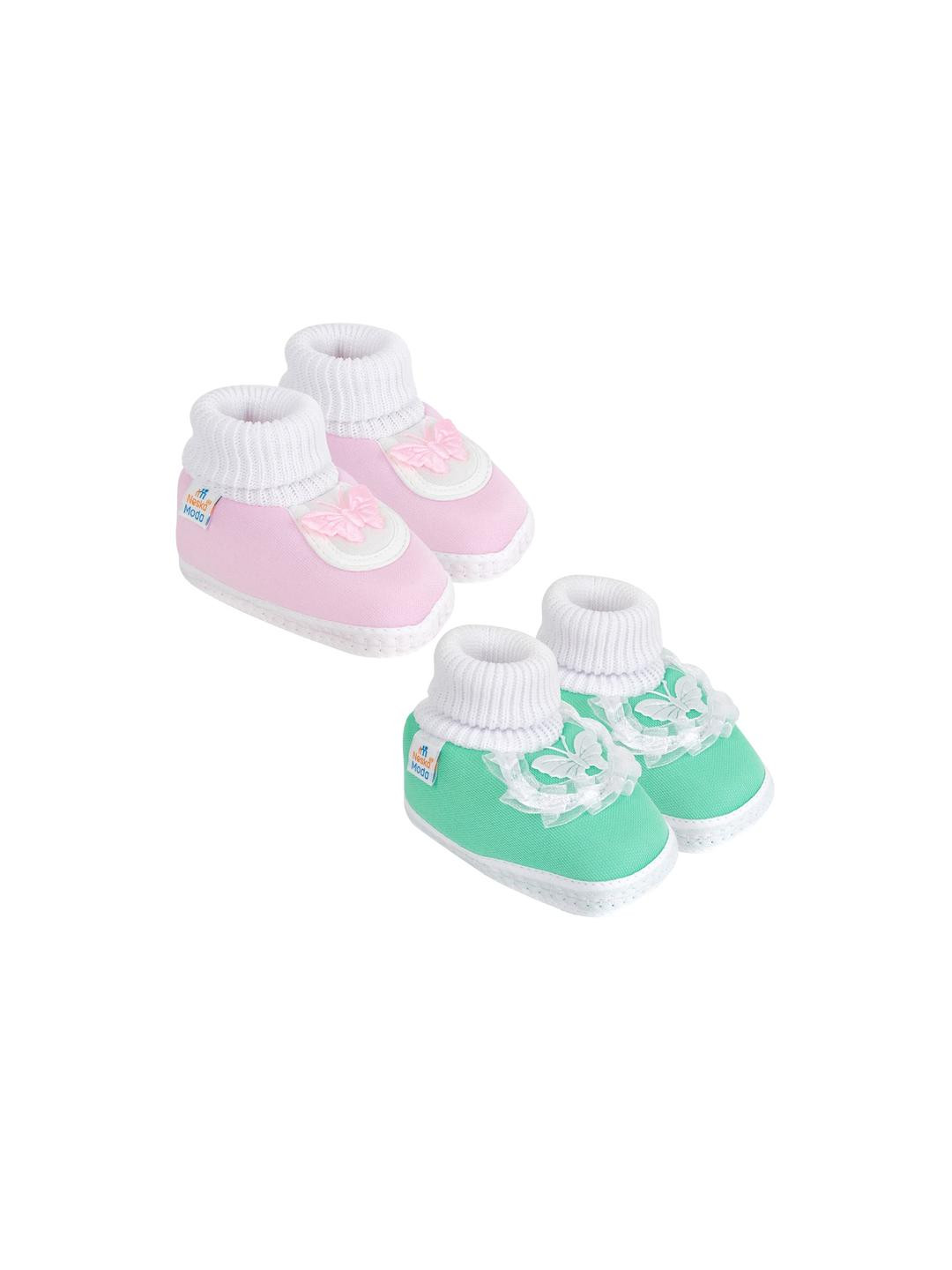 NESKA MODA Girls 2 Pair Mint & Baby Pink Frill Butterfly Booties