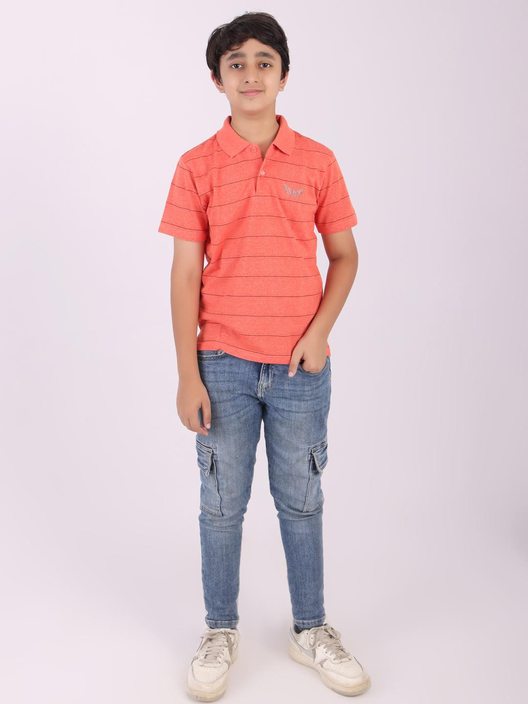 NAMO 9 Kids-Boys Orange Cotton Tshirts