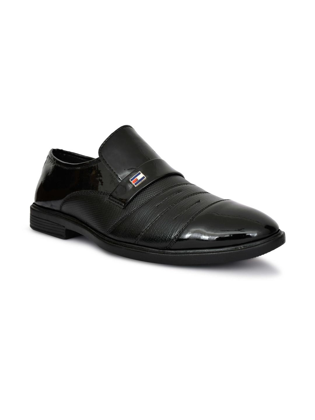 VATELIO Men Black Solid Synthetic Slip On Round Toe Oxfords With TPR Sole