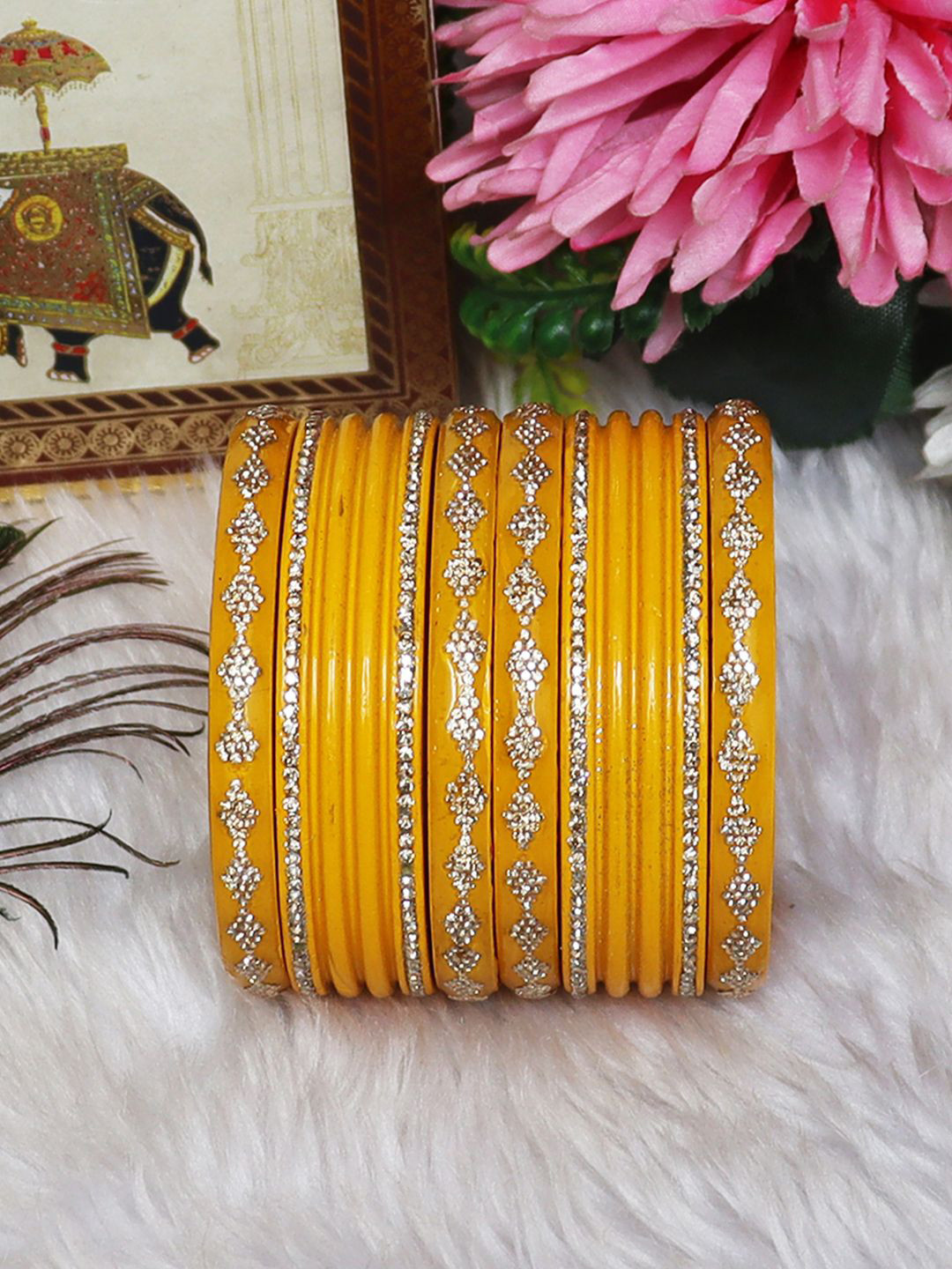 TAJ BRIDAL STORE Set Of 12 Kundan-Studded Bangles