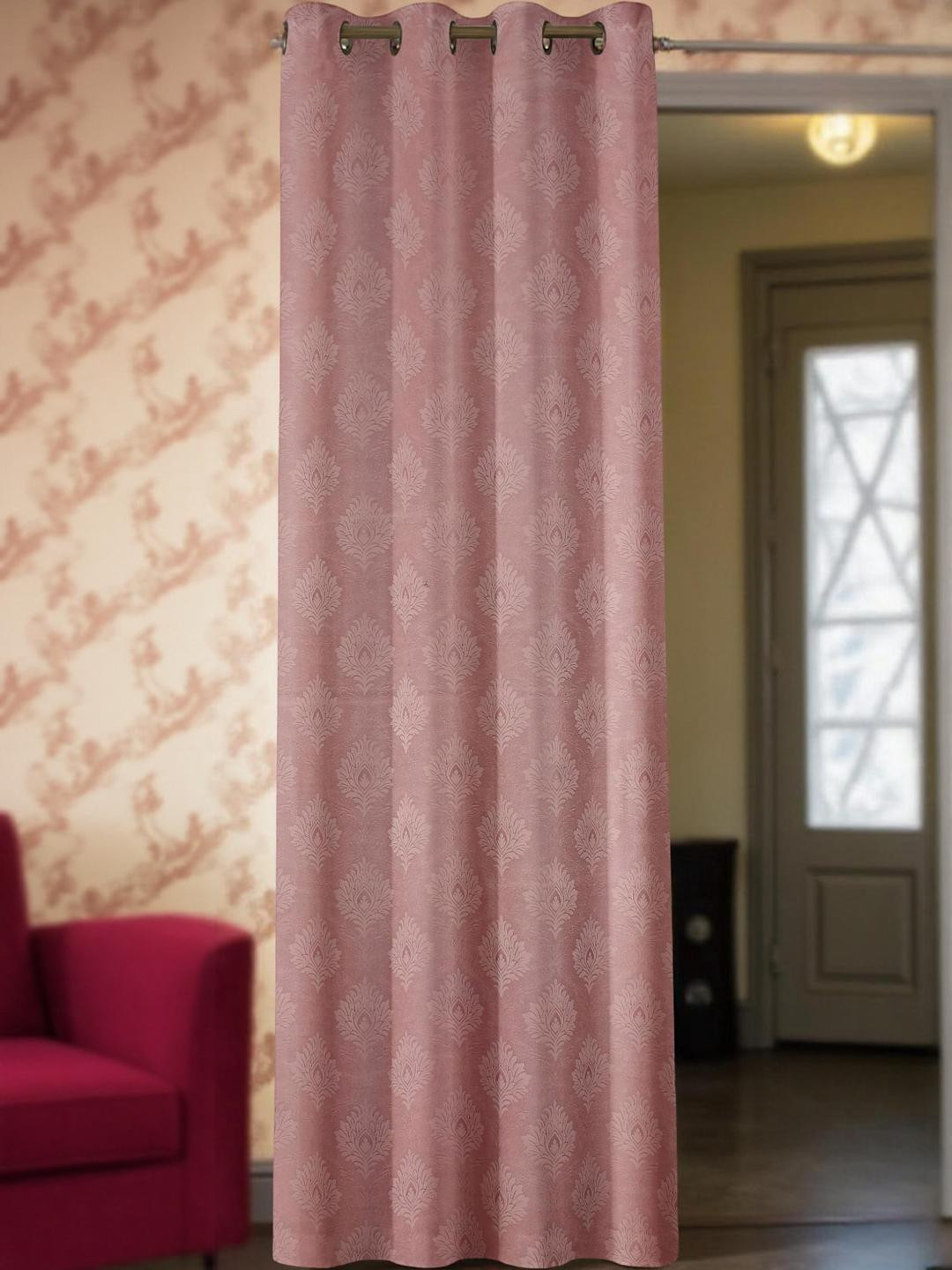 IVAZA Peach Colour Floral Abstract Print Room Darkening Window Curtain