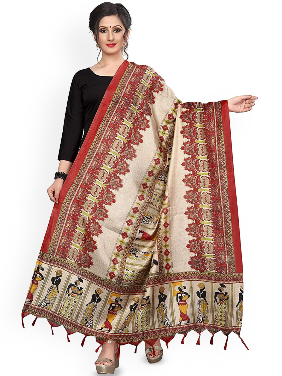 Kemza Madhubani Printed Cotton Silk Dupatta