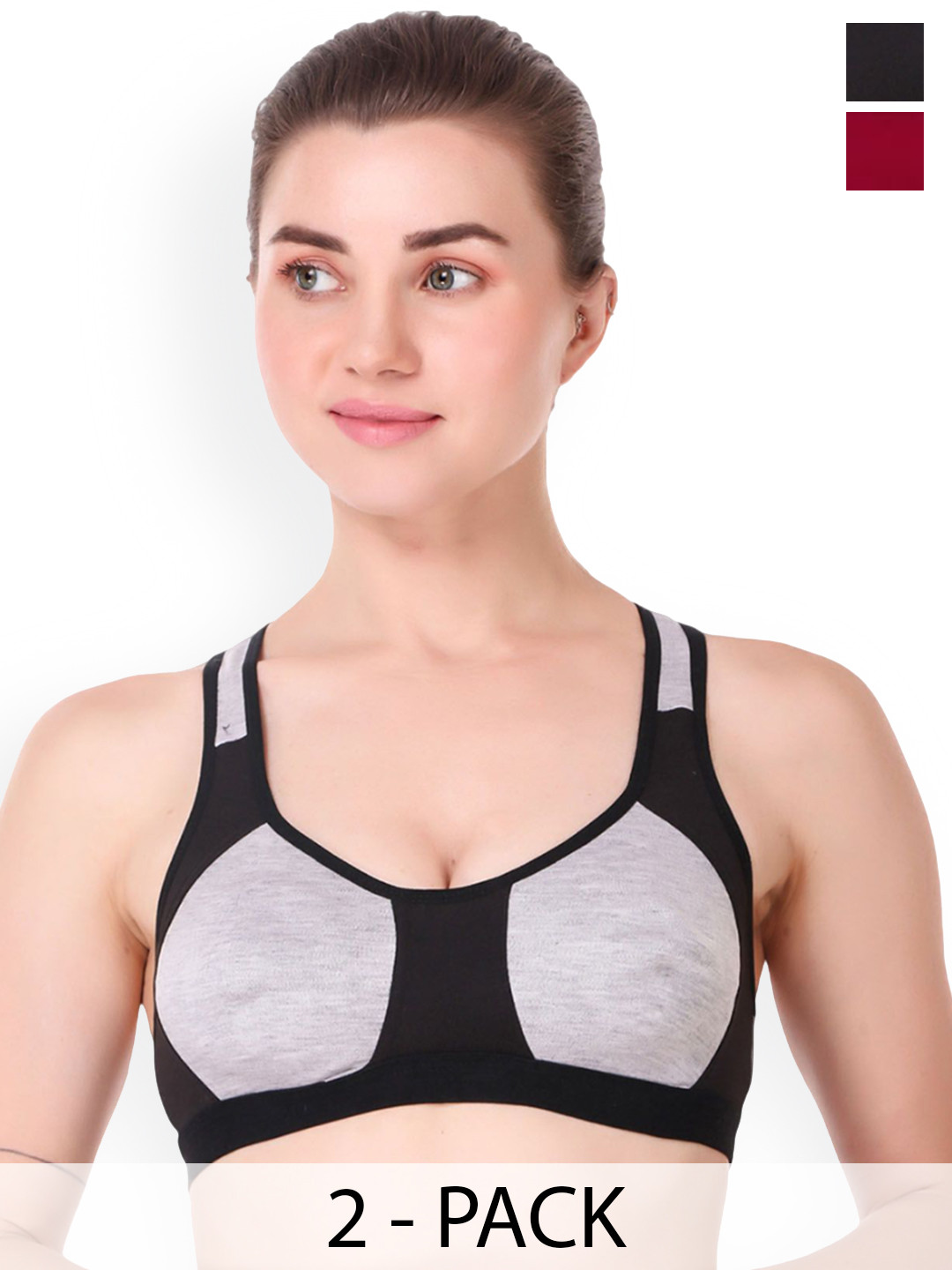 Halfspin Pack Of 2 Full Coverage Dry Fit Breathable Cotton Sports Bras With All DayComfort