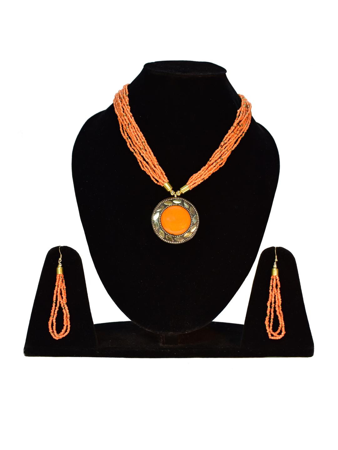 Grace Collections Women Handcrafted Multi Layer Beaded Necklace With Earrings