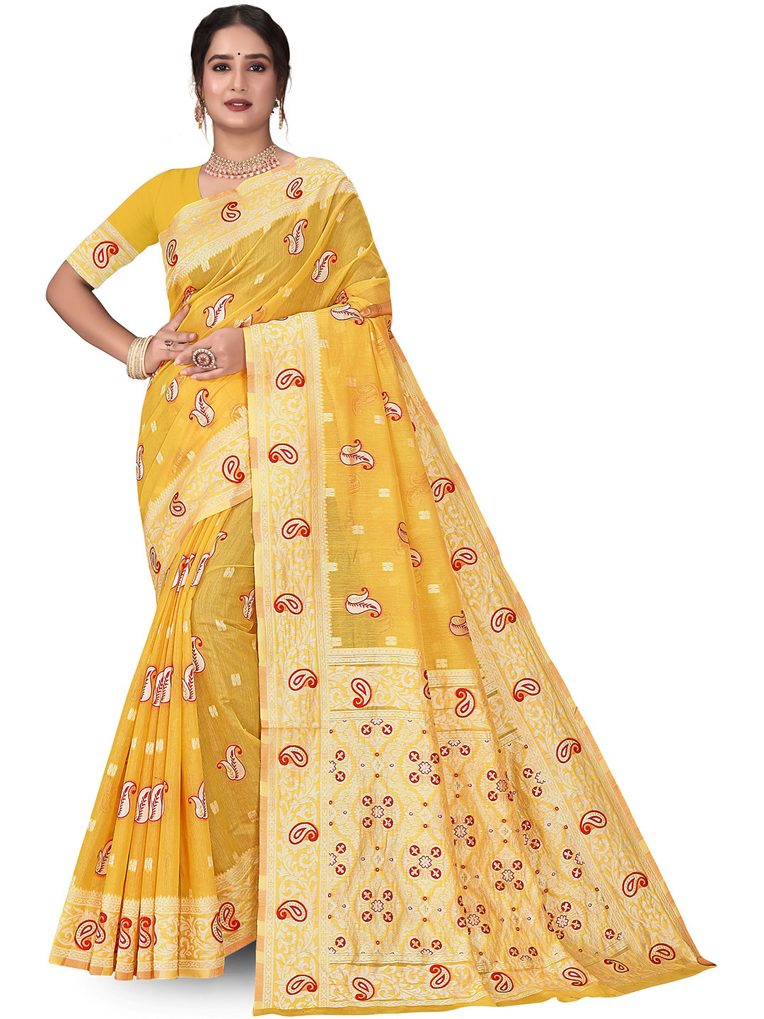 NS WORLD Paisley Printed Zari Satin Saree