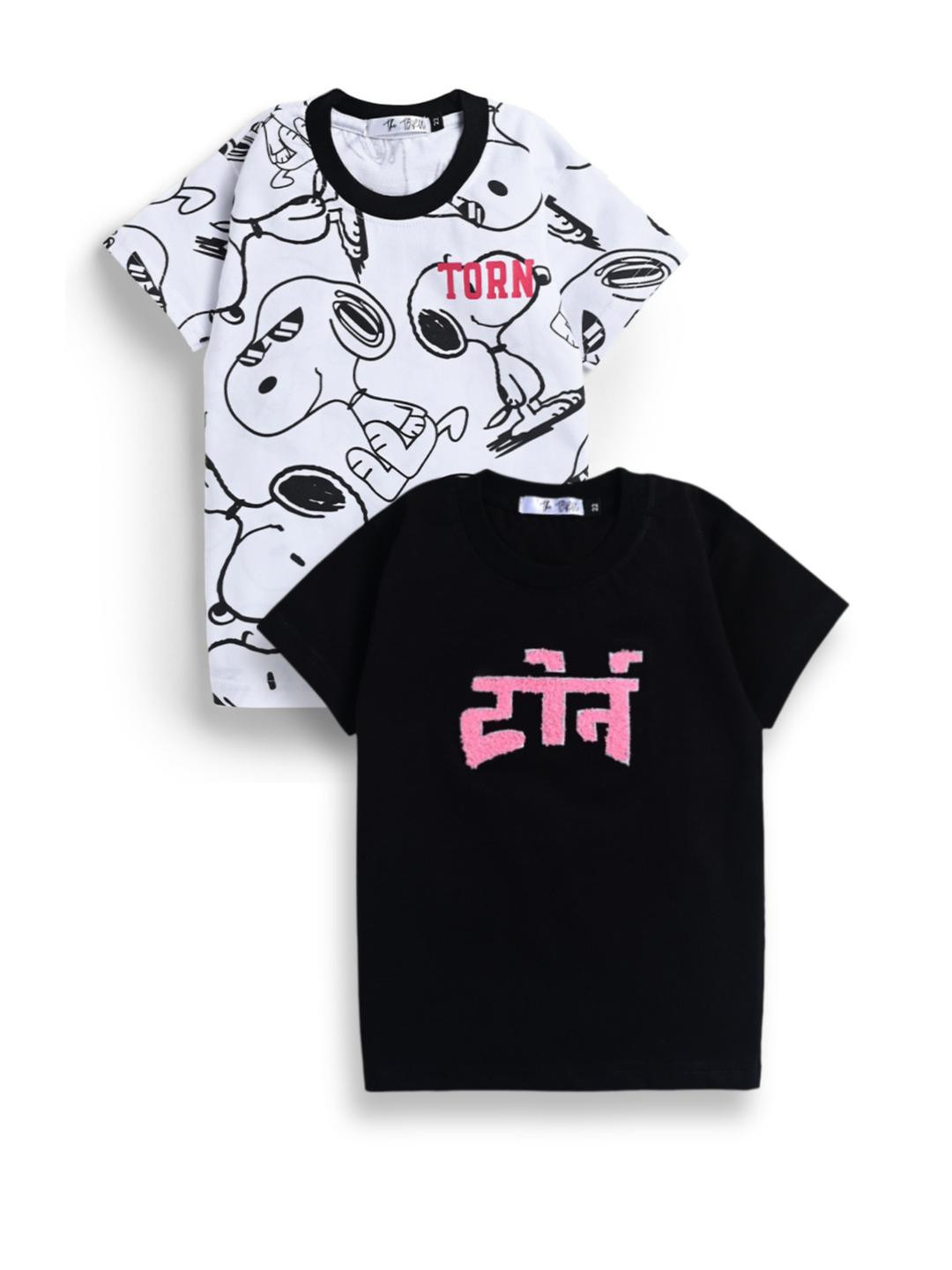 THE TORN Kids Pack Of 2 Typography Printed Pure Cotton T-shirt