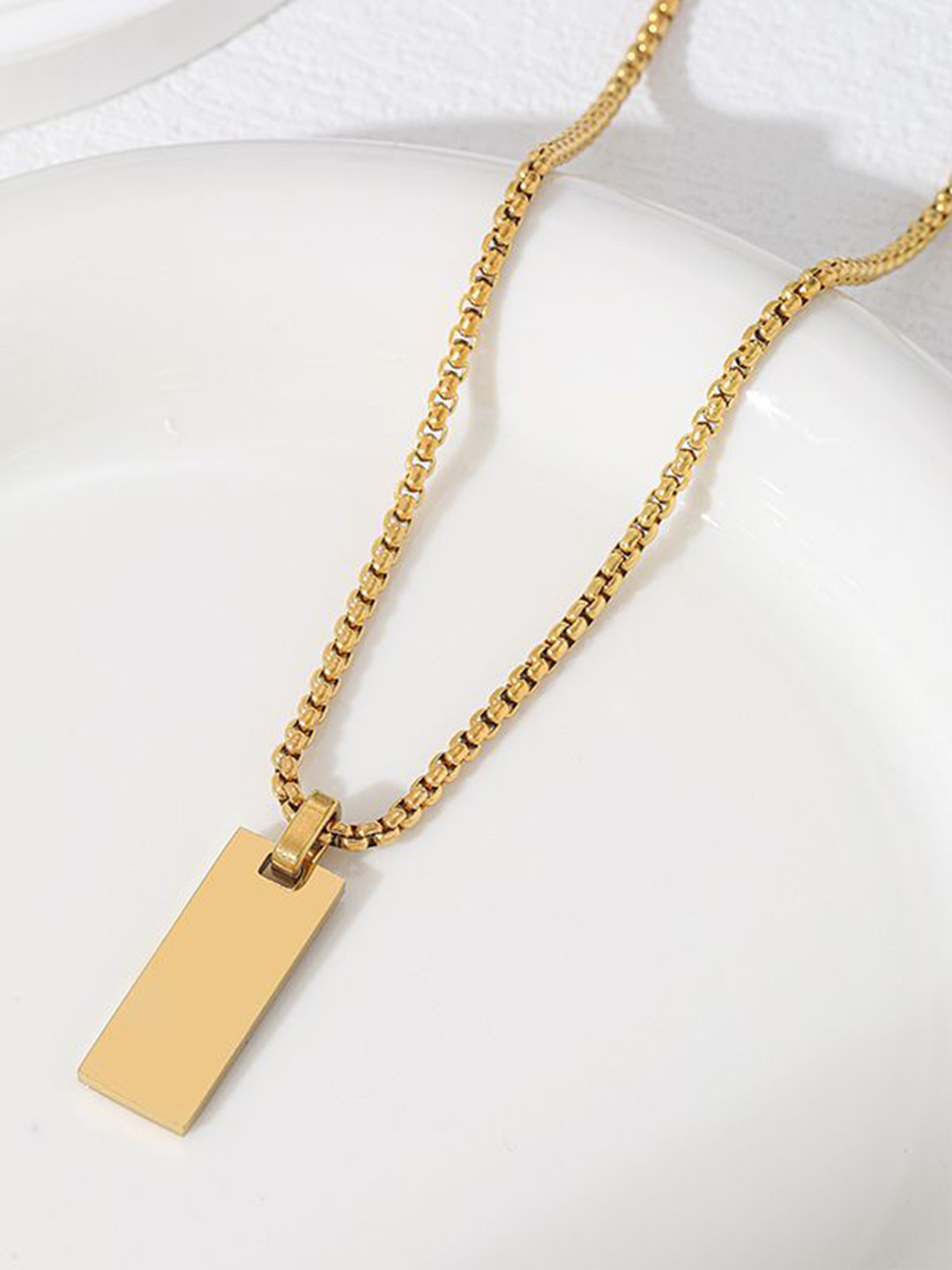 MYKI Men Stainless Steel Gold-Plated Geometric Printed Pendant With Chain