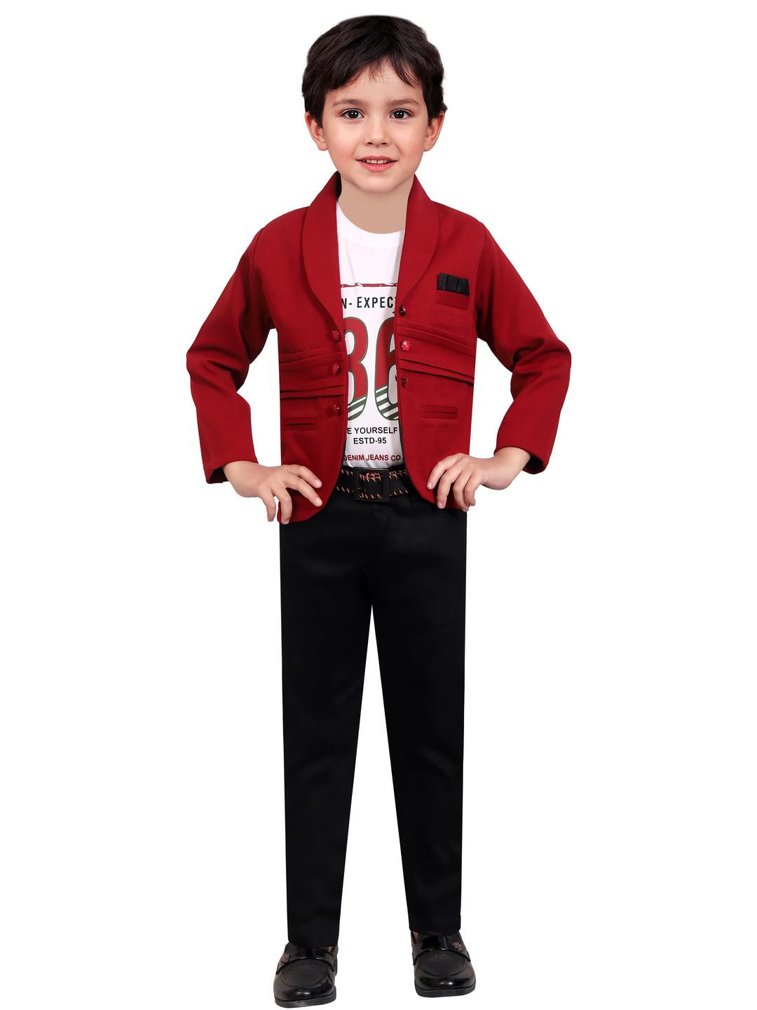 RICHIE RICH Boys Red Notched Lapel Single-Breasted Cotton Formal Blazer