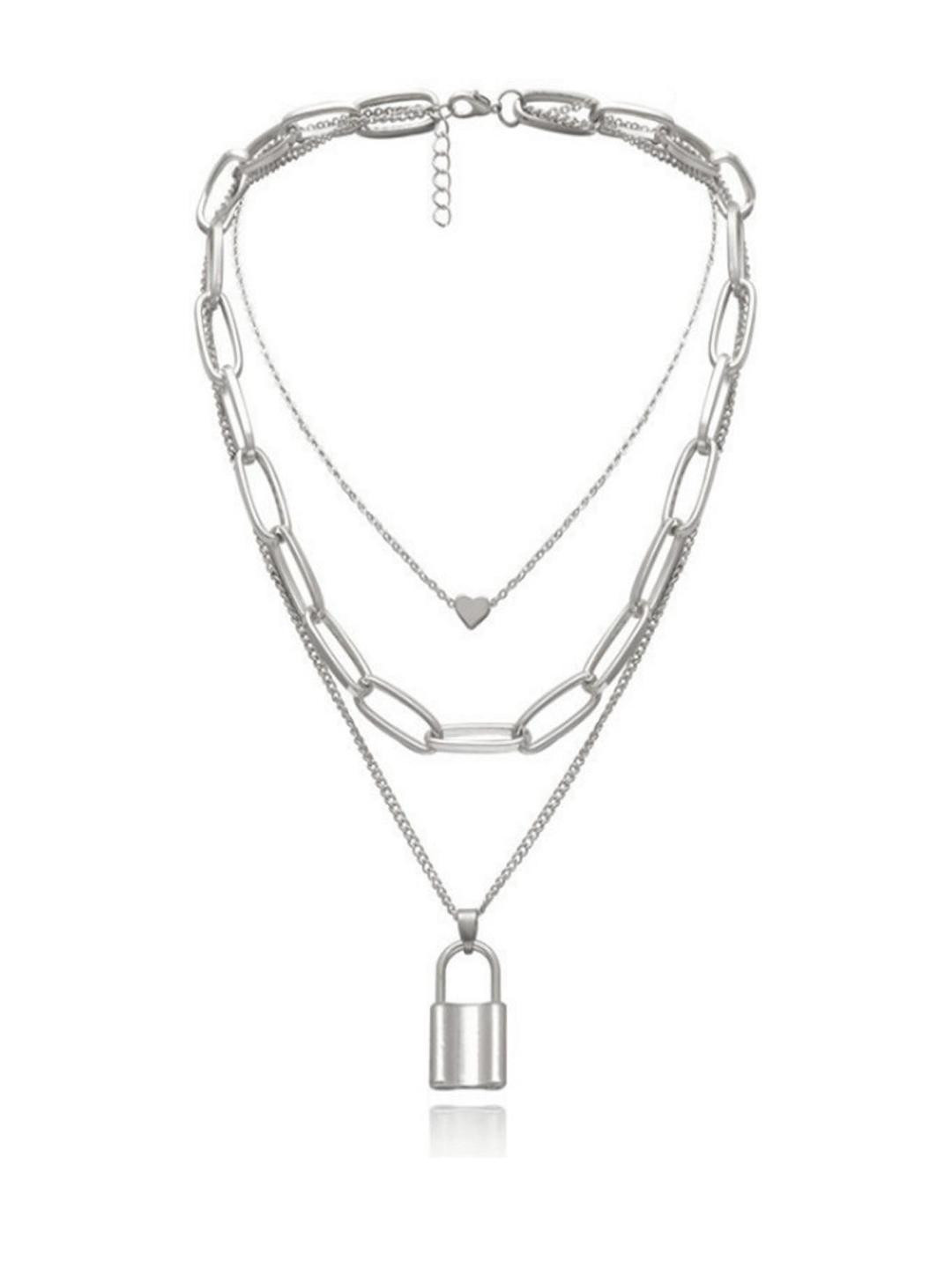 Grace Collections Women Silver Plated Layered Chain Necklace with Pendants