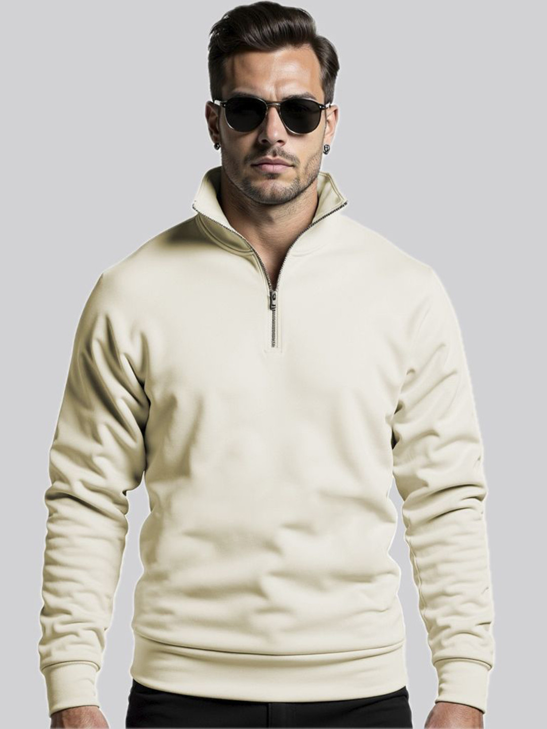 Fashion And Youth Men Solid High Neck Long Sleeves Sweatshirt